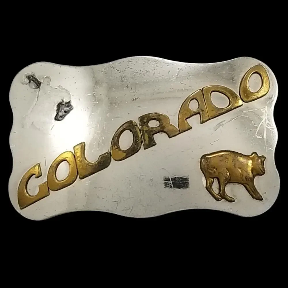 Vintage Belt Buckle Nickel‎ Silver Colorado State Silver And Gold Color Embossed